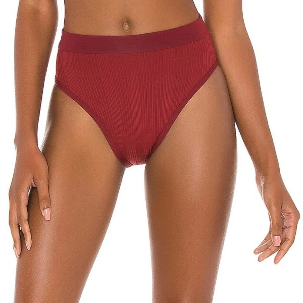NWT l*space Frenchi Ribbed High Waisted Bikini Bottom in Sangria